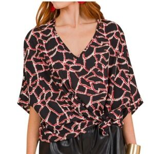 Adrienne Black‎ and Red Short Sleeve Boxy Blouse Oversized
